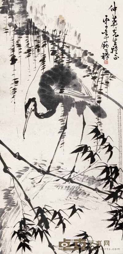 李苦禅 1936年作 鹭鸶 镜心 136×64cm